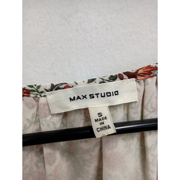 Max Studio Womens BOHO Cottagecore Top Small Floral Ruffle Cold Shoulder - Picture 7 of 11